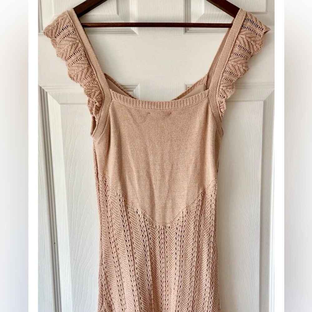 Freshman 1996 Peach Crochet Knit Ruffle Dress Sz Medium Cottagecore medium - Picture 3 of 9